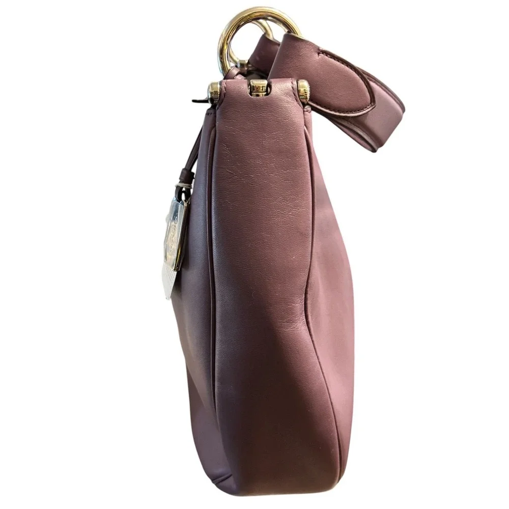 Coach Nomad Hobo Eggplant Glovetanned Leather Gold Hardware Minimalist OS NEW